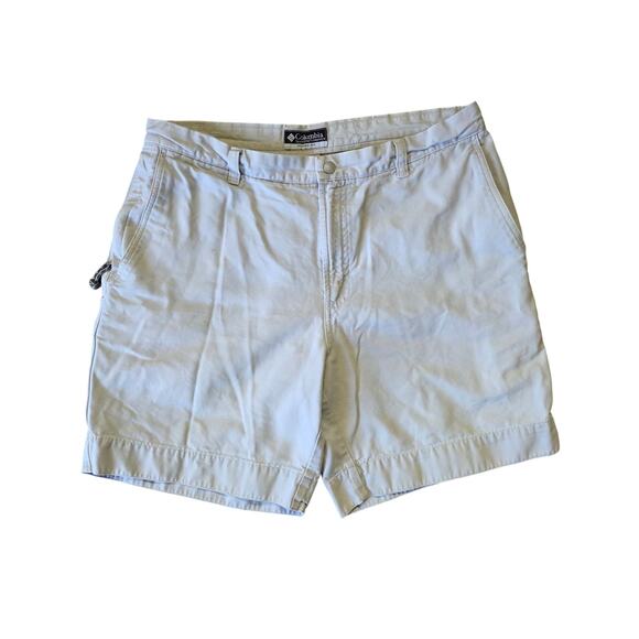 Columbia Canvas Above-Knee Spell-Out Shorts Men 36 Beige Casual - Picture 1 of 7